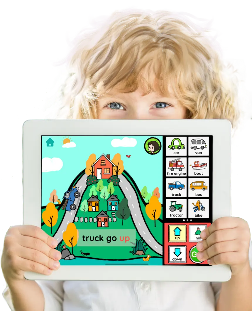 Boy showing iPad with Cars & Bugs app