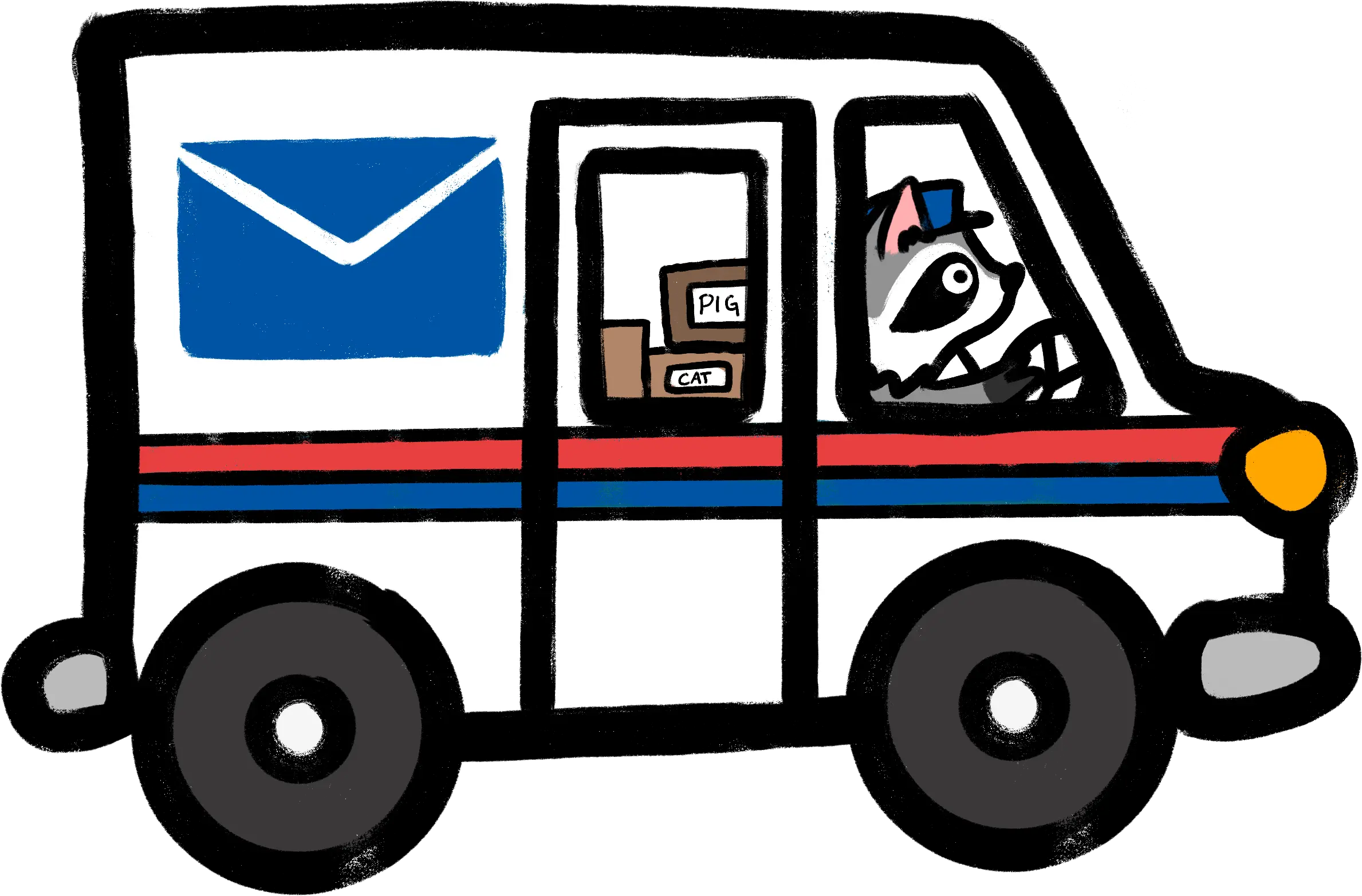 Racoon delivering mail